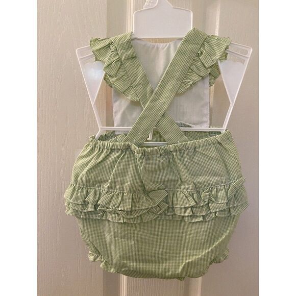 Petit Ami Bubble Ruffle Romper Green Gingham Baby Girls Size 3 Months NWT - Picture 5 of 7